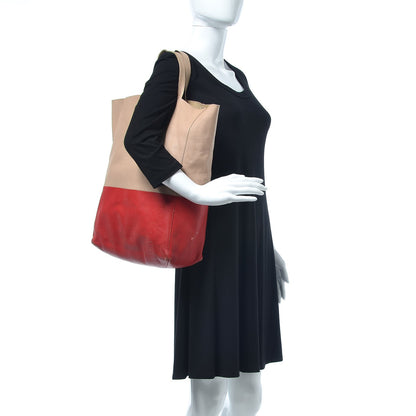 Celine Lambskin Vertical Bi-Cabas Beige Red 2 of 21