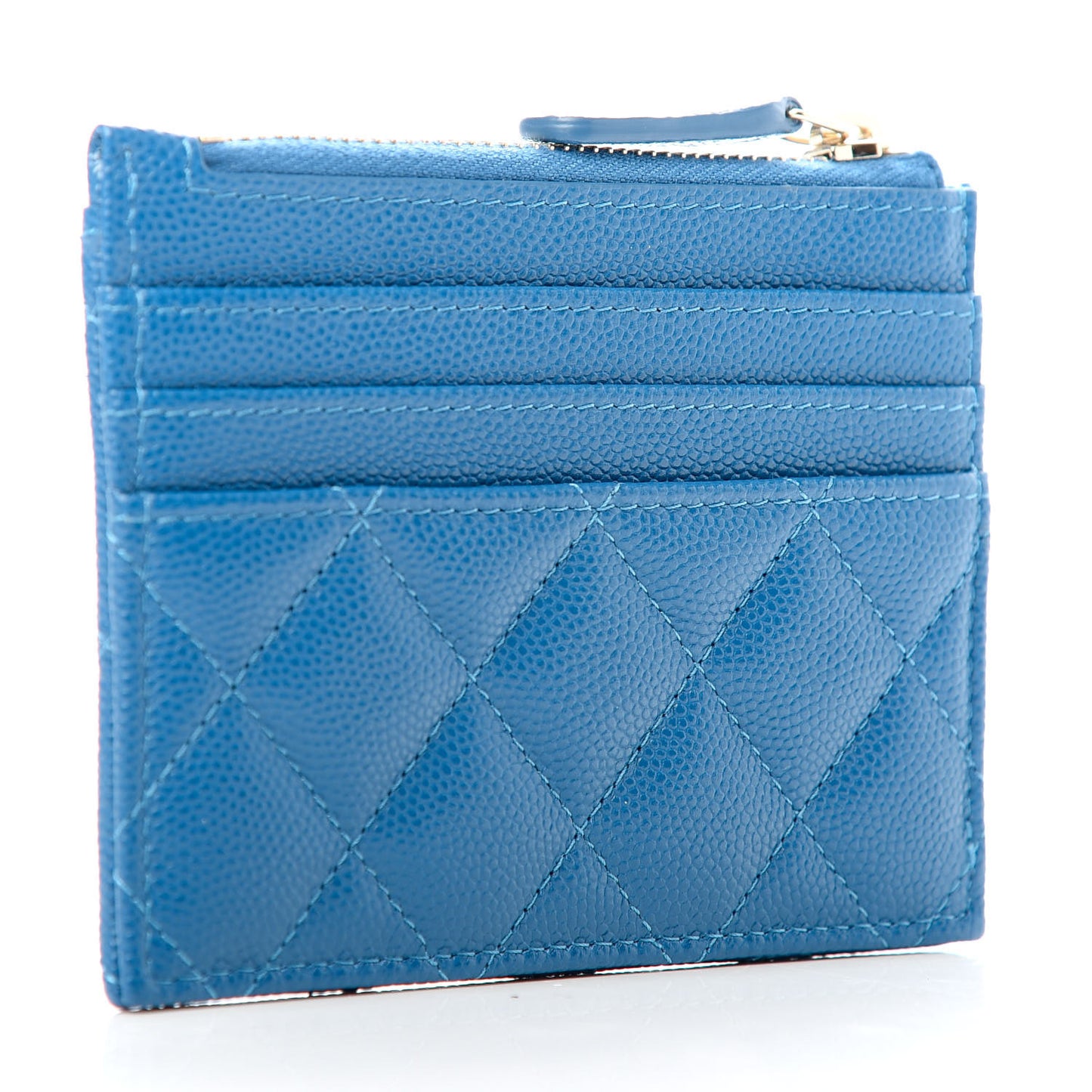 Caviar Quilted CC Zip Card Holder Blue