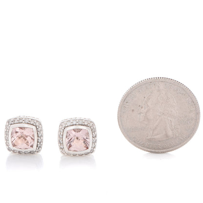 David Yurman Sterling Silver Diamond Morganite 7mm Petite Albion Earrings 2 of 5