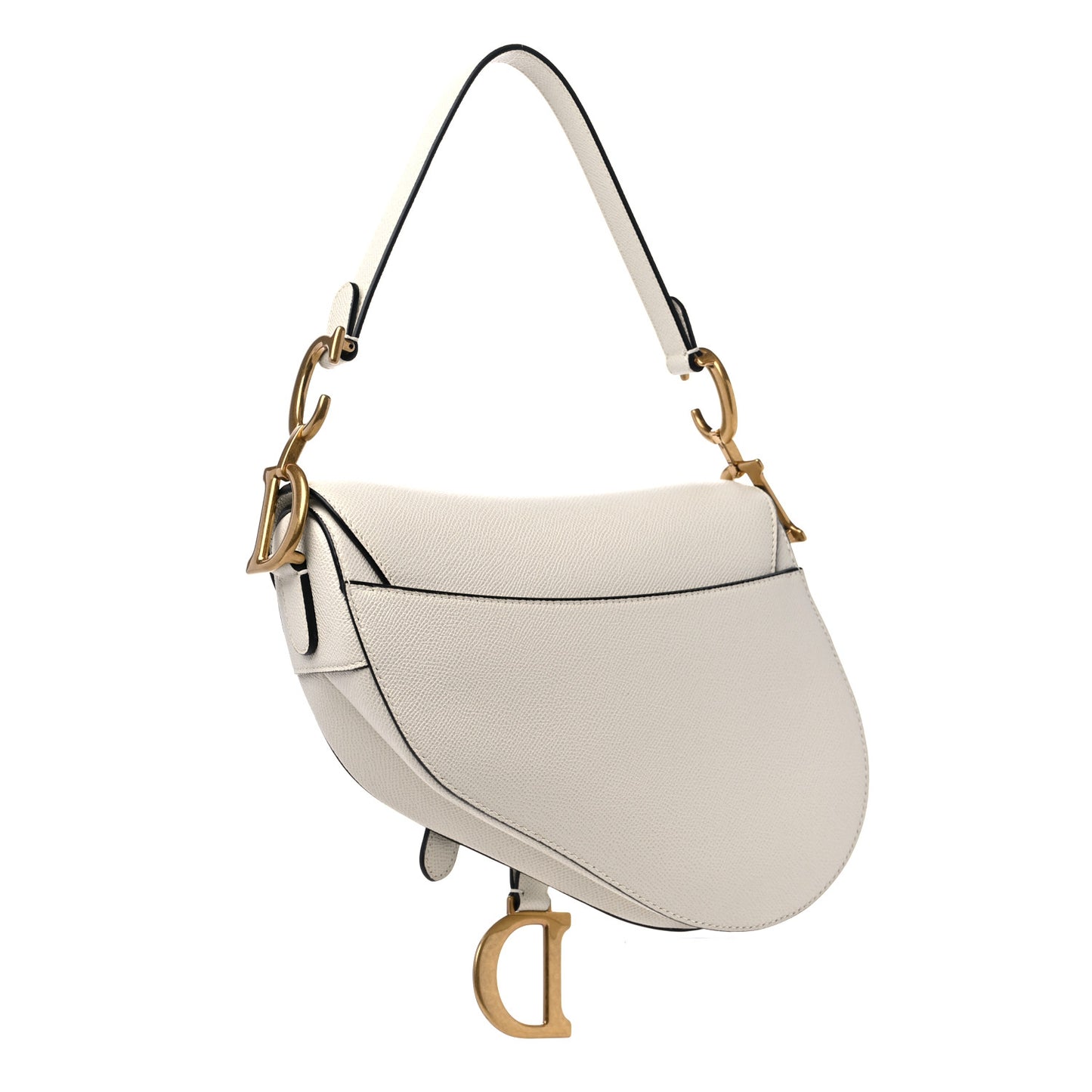Grained Calfskin Saddle Bag White