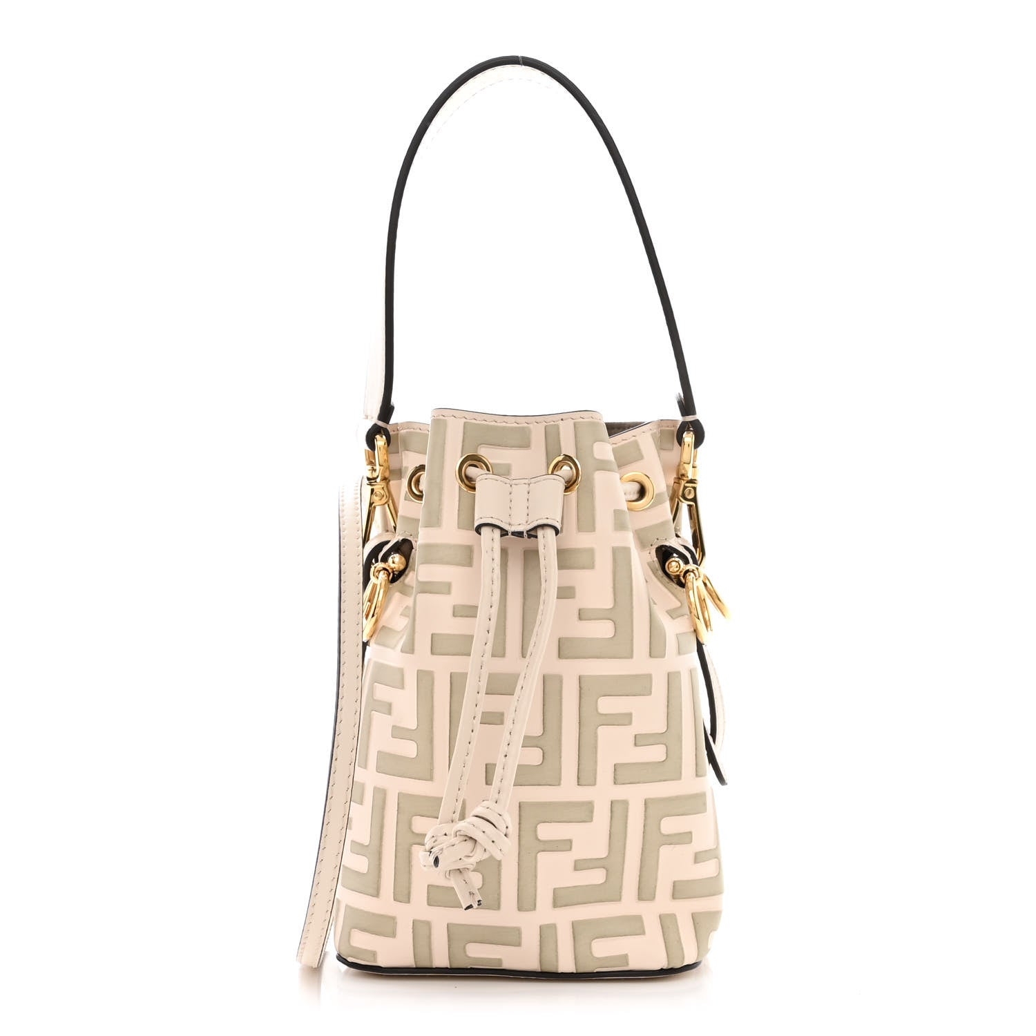 Fendi Vitello Liberty F is Fendi Bi-Color FF 1974 Embossed Mini Mon Tresor Bucket Bag Camelia Mandorlo 1 of 10