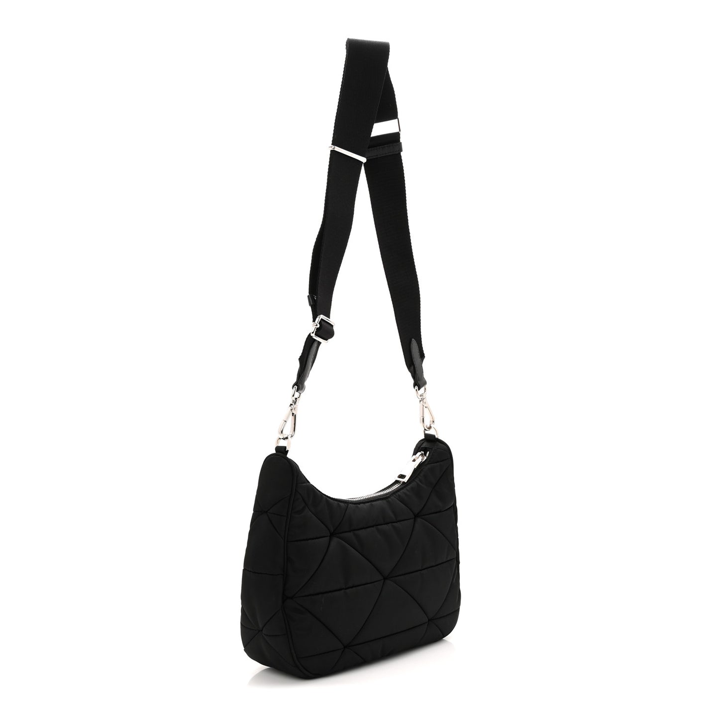 Re-Nylon Triangle Padded Patchwork Shoulder Bag Black