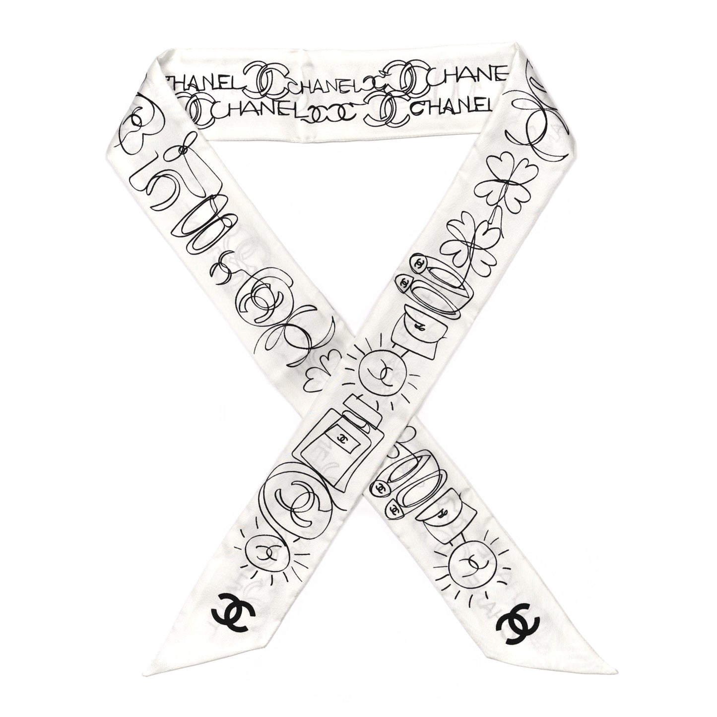 Silk Slim Bandeau Scarf White Black