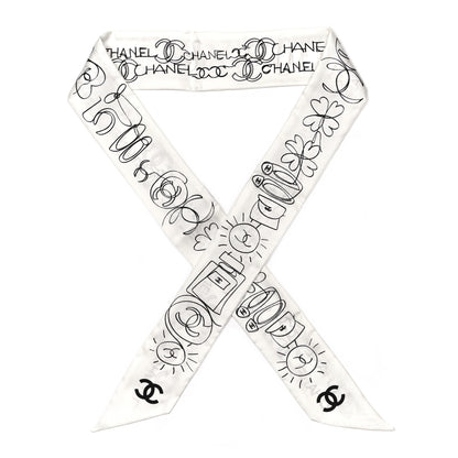 Chanel Silk Slim Bandeau Scarf White Black 1 of 3