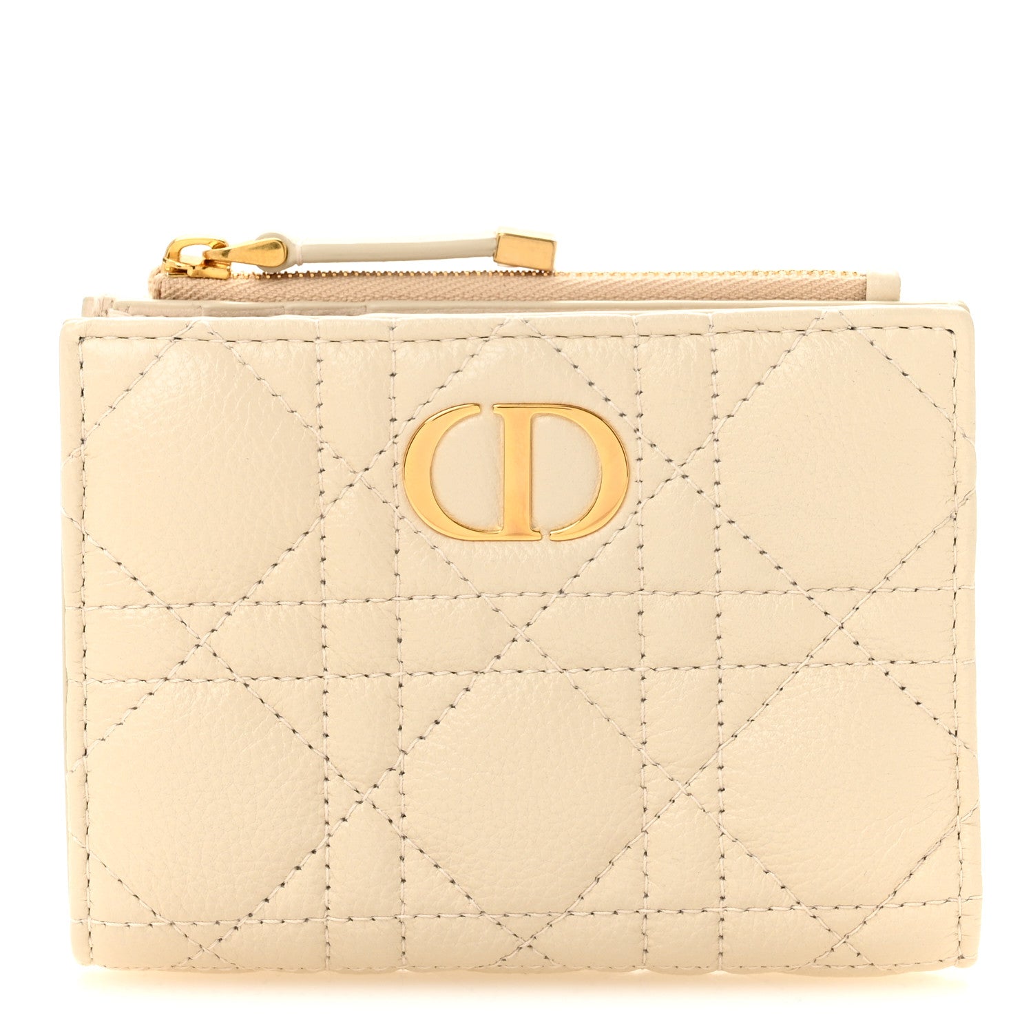 Christian Dior Grained Calfskin Supple Cannage Caro Dahlia Wallet Dusty Ivory 1 of 7