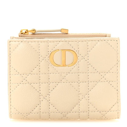 Christian Dior Grained Calfskin Supple Cannage Caro Dahlia Wallet Dusty Ivory 1 of 7