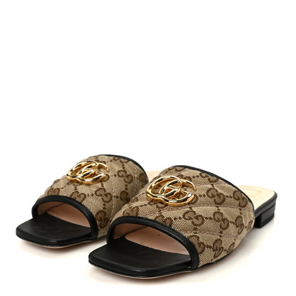 Gucci Monogram Matelasse Diagonal GG Marmont Flat Slide Sandals 35 Beige Ebony Black 4 of 10