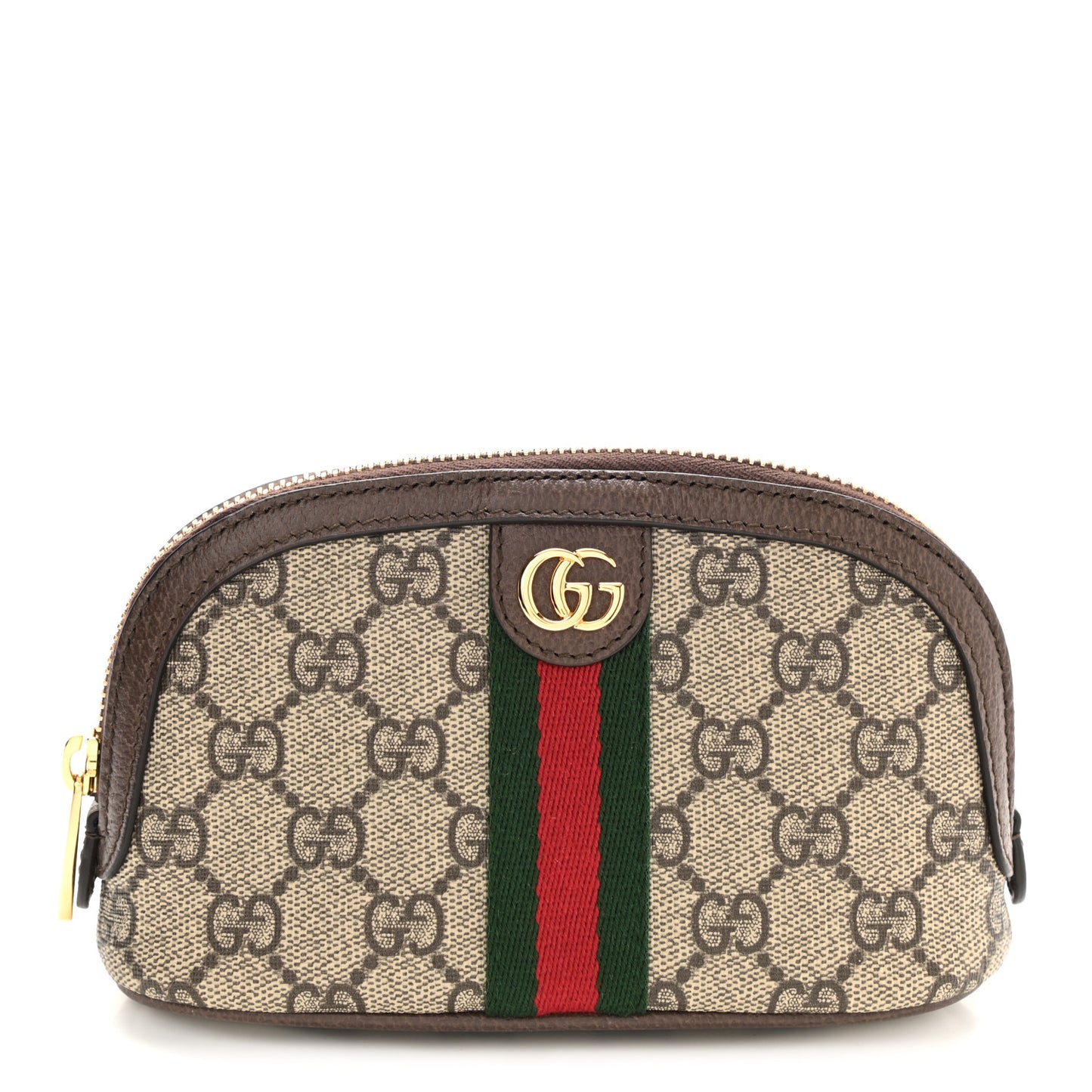 GG Supreme Monogram Textured Calfskin Web Medium Ophidia Cosmetic Case Beige Ebony New Acero