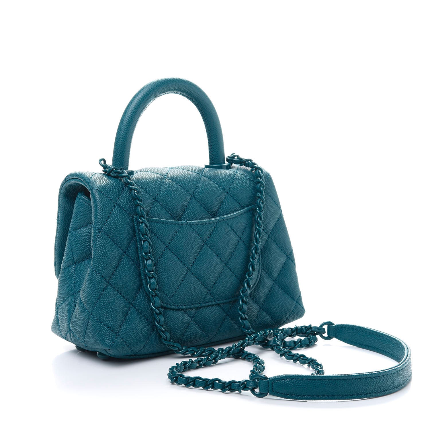 Chanel Caviar Quilted Incognito Extra Mini Coco Handle Flap Dark Turquoise 3 of 11