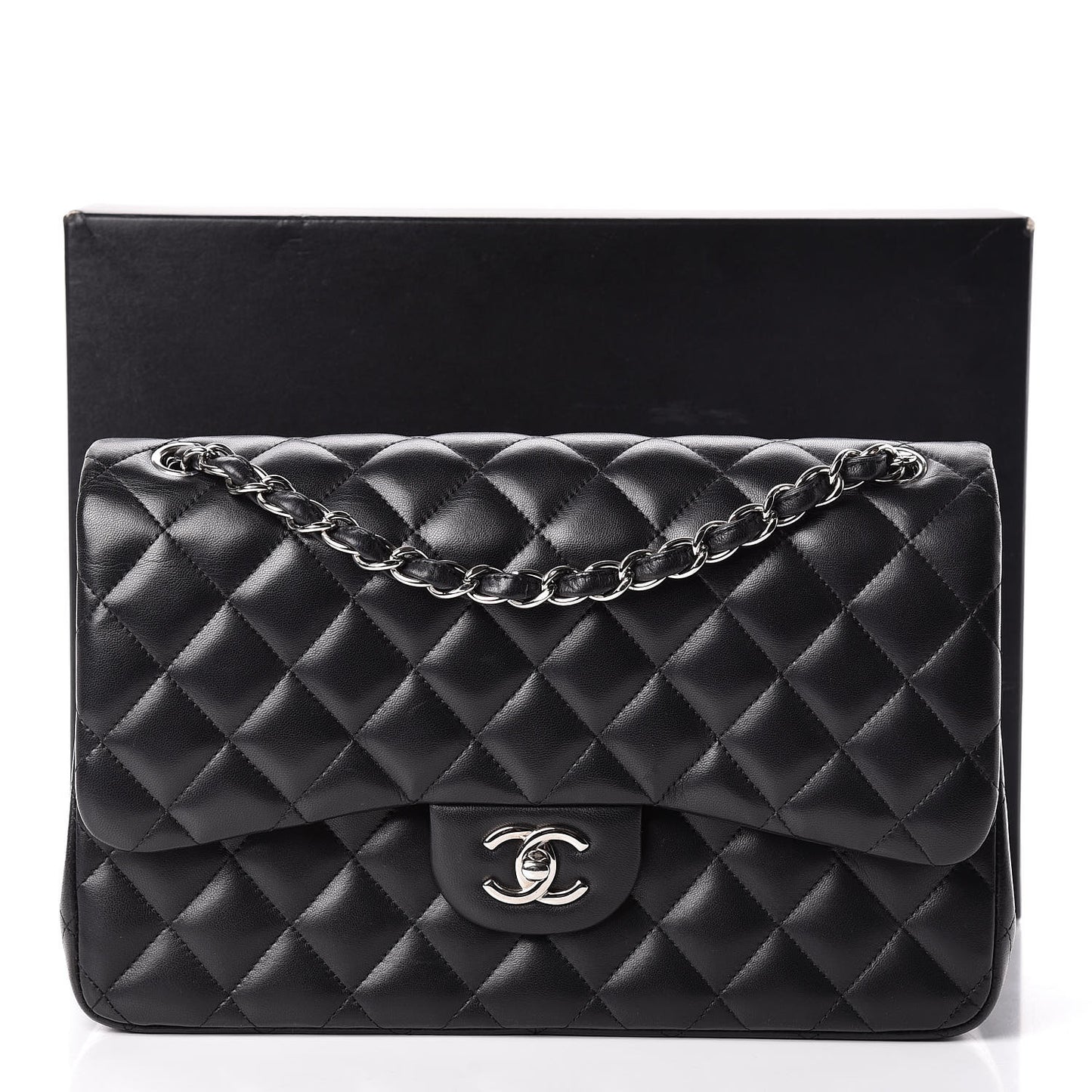 Lambskin Quilted Jumbo Double Flap Black