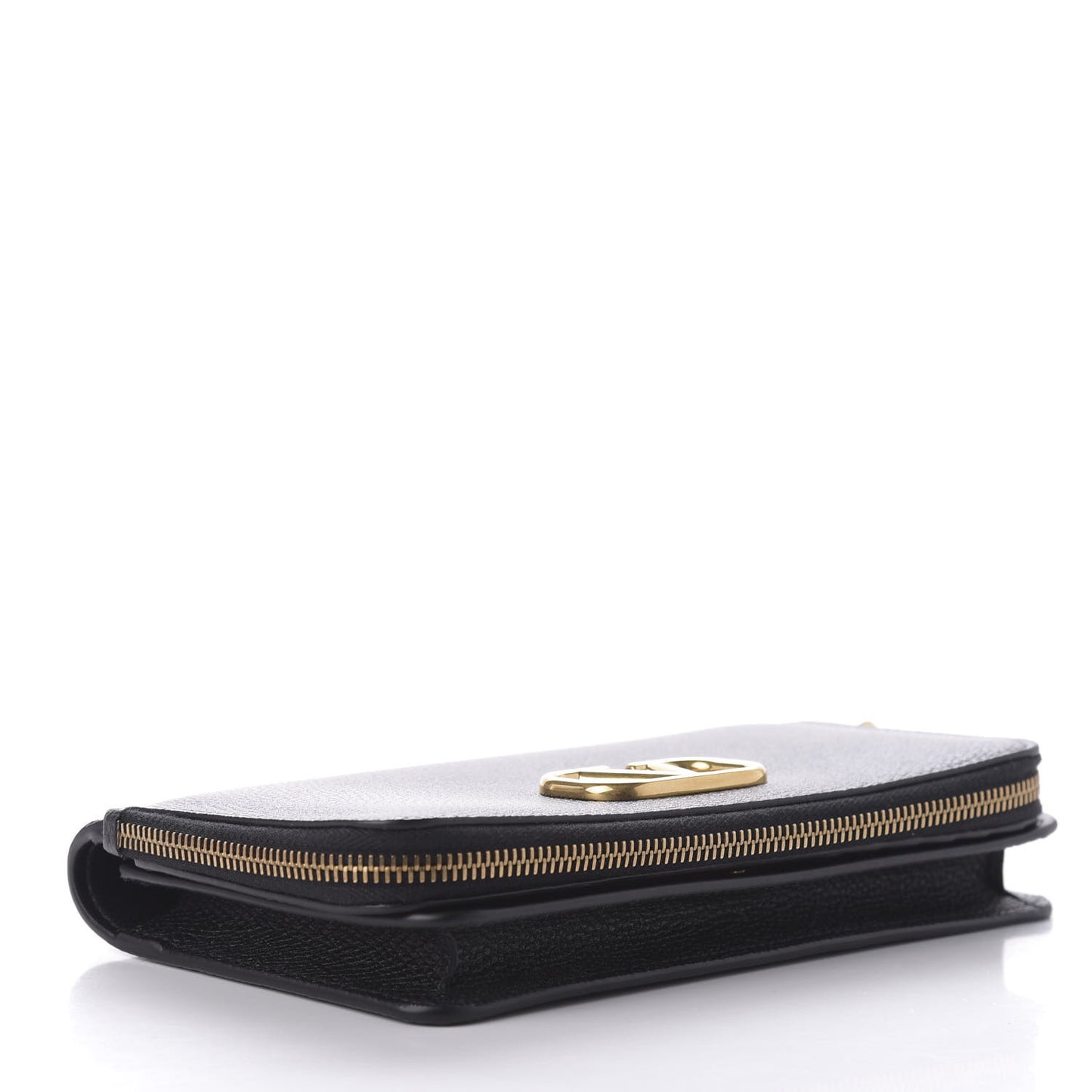 Grained Calfskin Vlogo Zip Around Wallet Black
