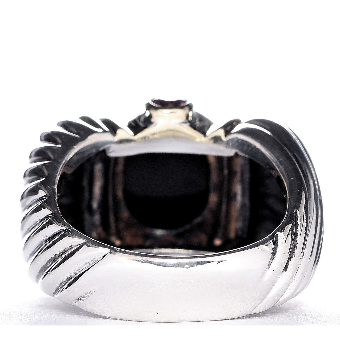 Sterling Silver 14K Yellow Gold Black Onyx Pink Sapphire Renaissance Ring 53 6.5