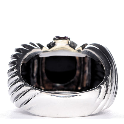 David Yurman Sterling Silver 14K Yellow Gold Black Onyx Pink Sapphire Renaissance Ring 53 6.5 4 of 9