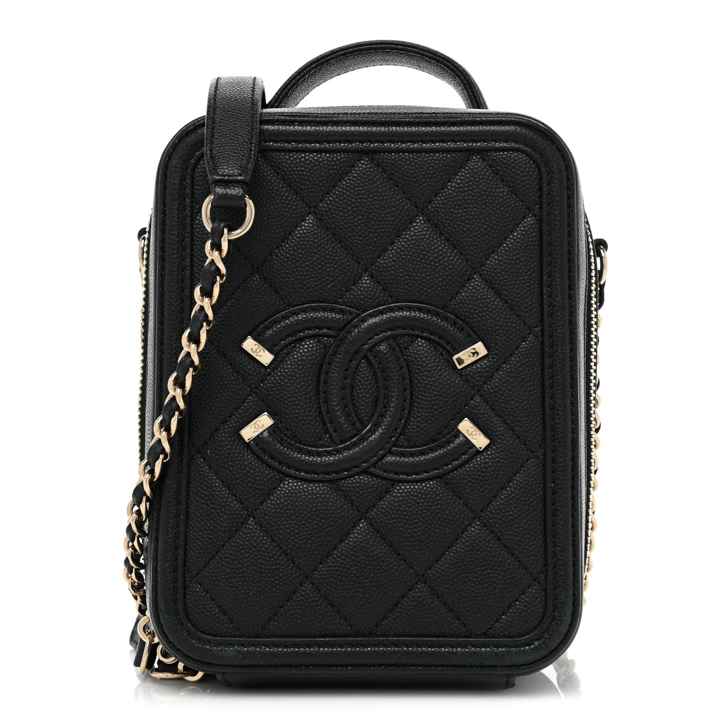 Caviar Quilted CC North South Filigree Vanity Case Black