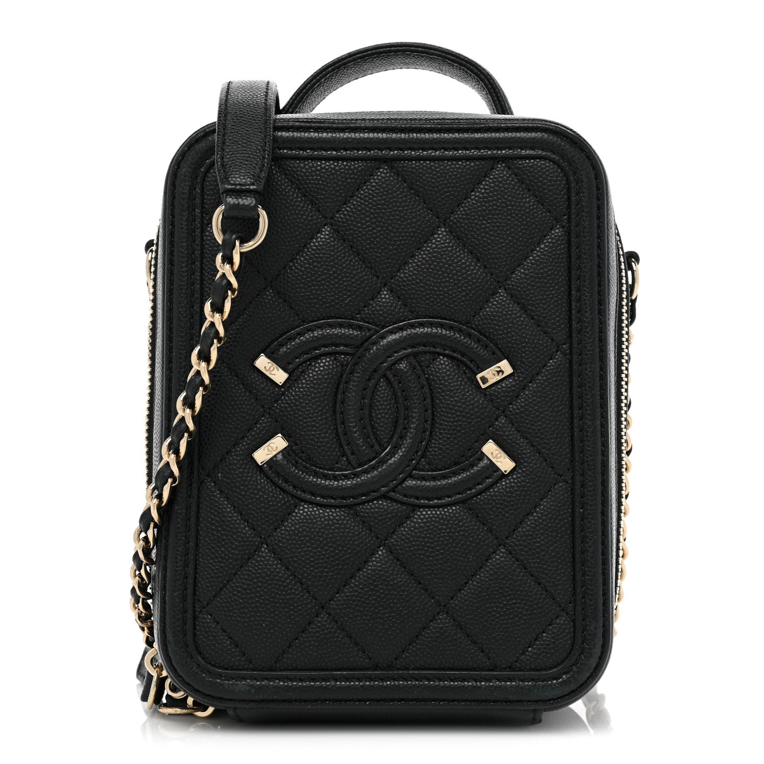 Chanel Caviar Quilted CC North South Filigree Vanity Case Black 1 of 22