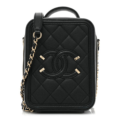 Chanel Caviar Quilted CC North South Filigree Vanity Case Black 1 of 22