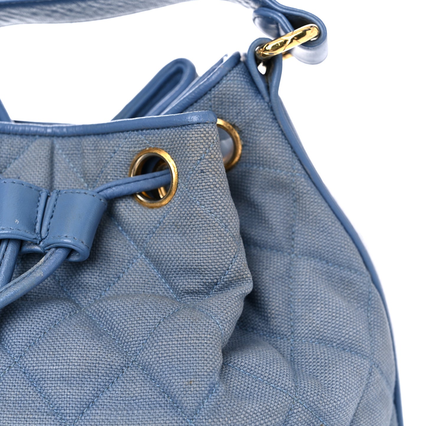 Canvas Quilted CC Drawstring Bucket Bag Blue