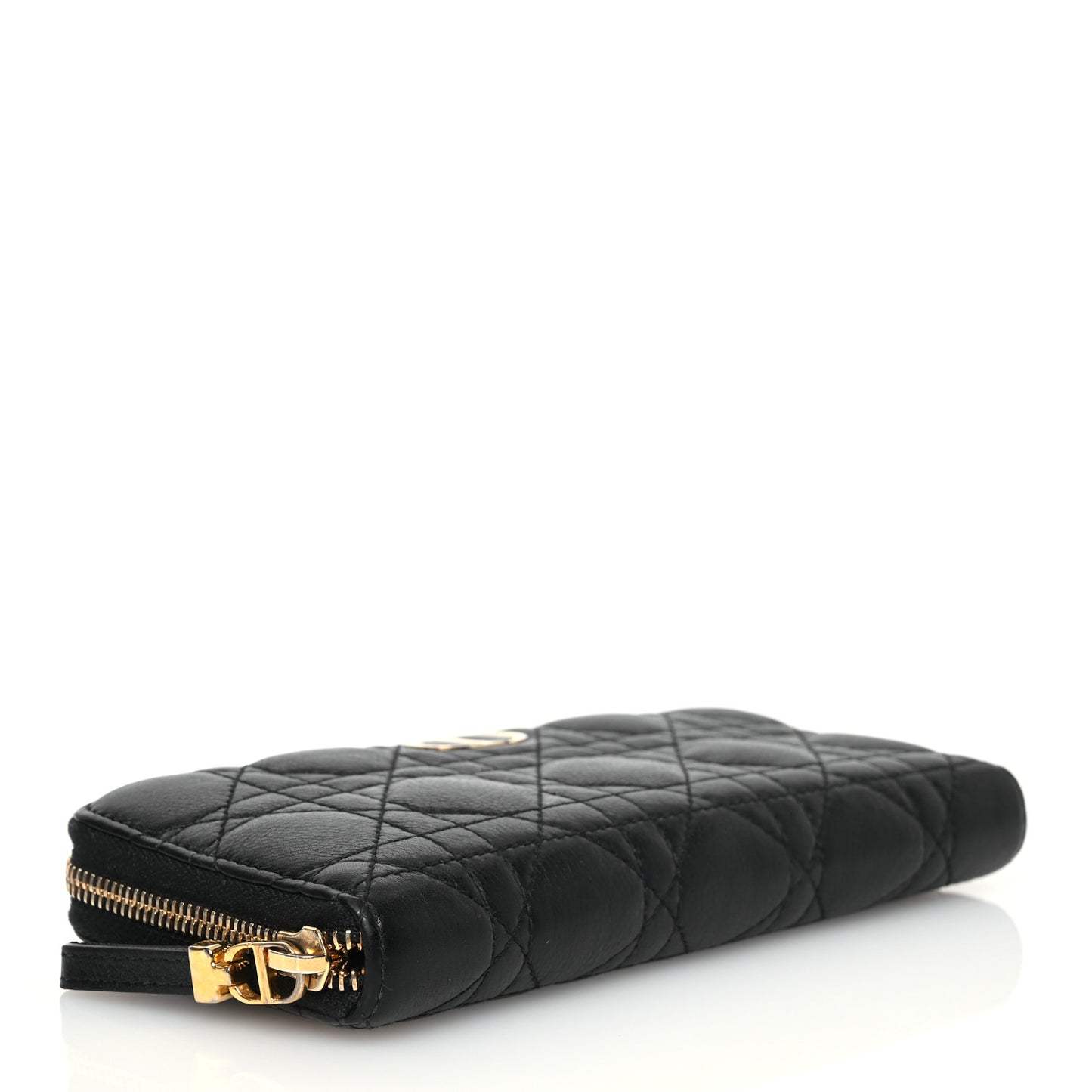 Grained Calfskin Supple Cannage Caro Zip Wallet Black