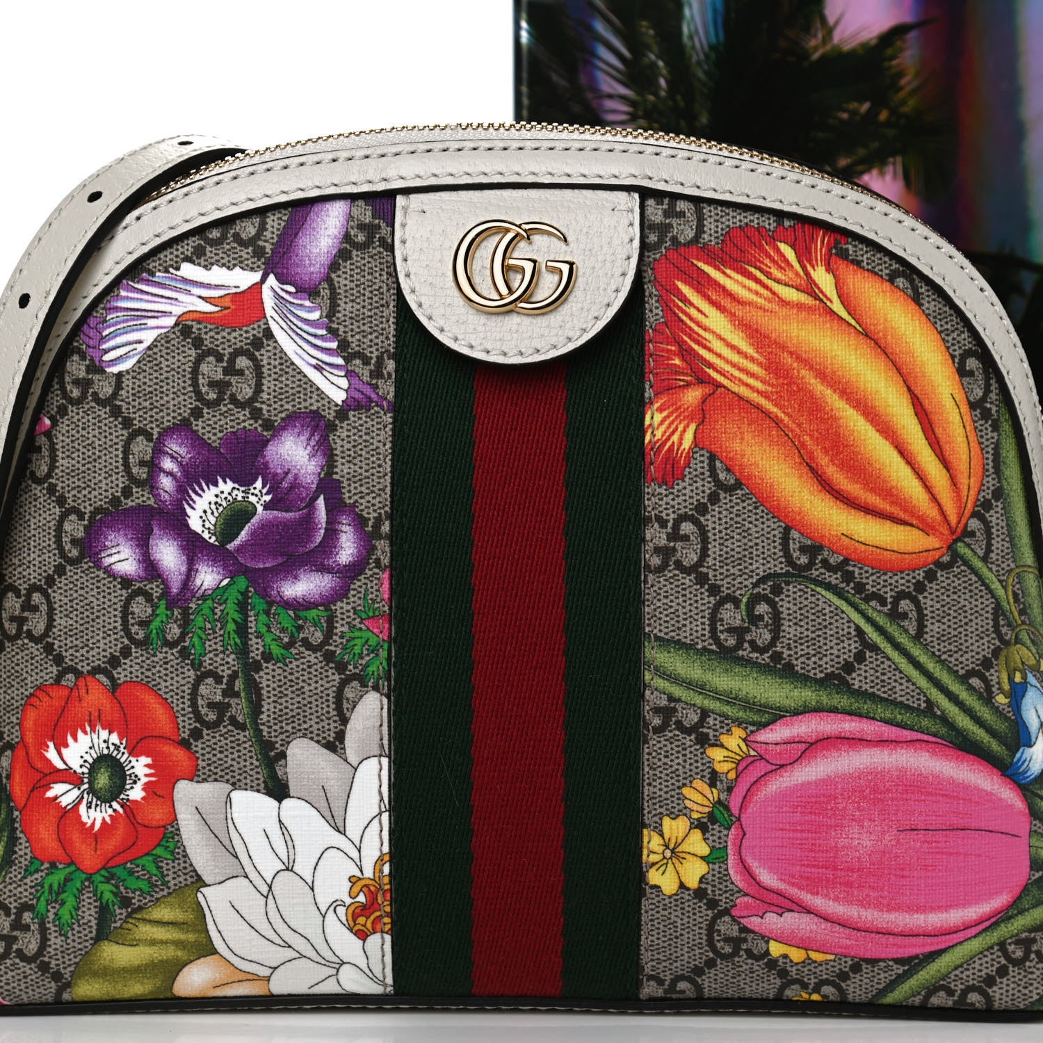 Gucci GG Supreme Monogram Flora Web GG Small Ophidia Dome Shoulder Bag White 9 of 12