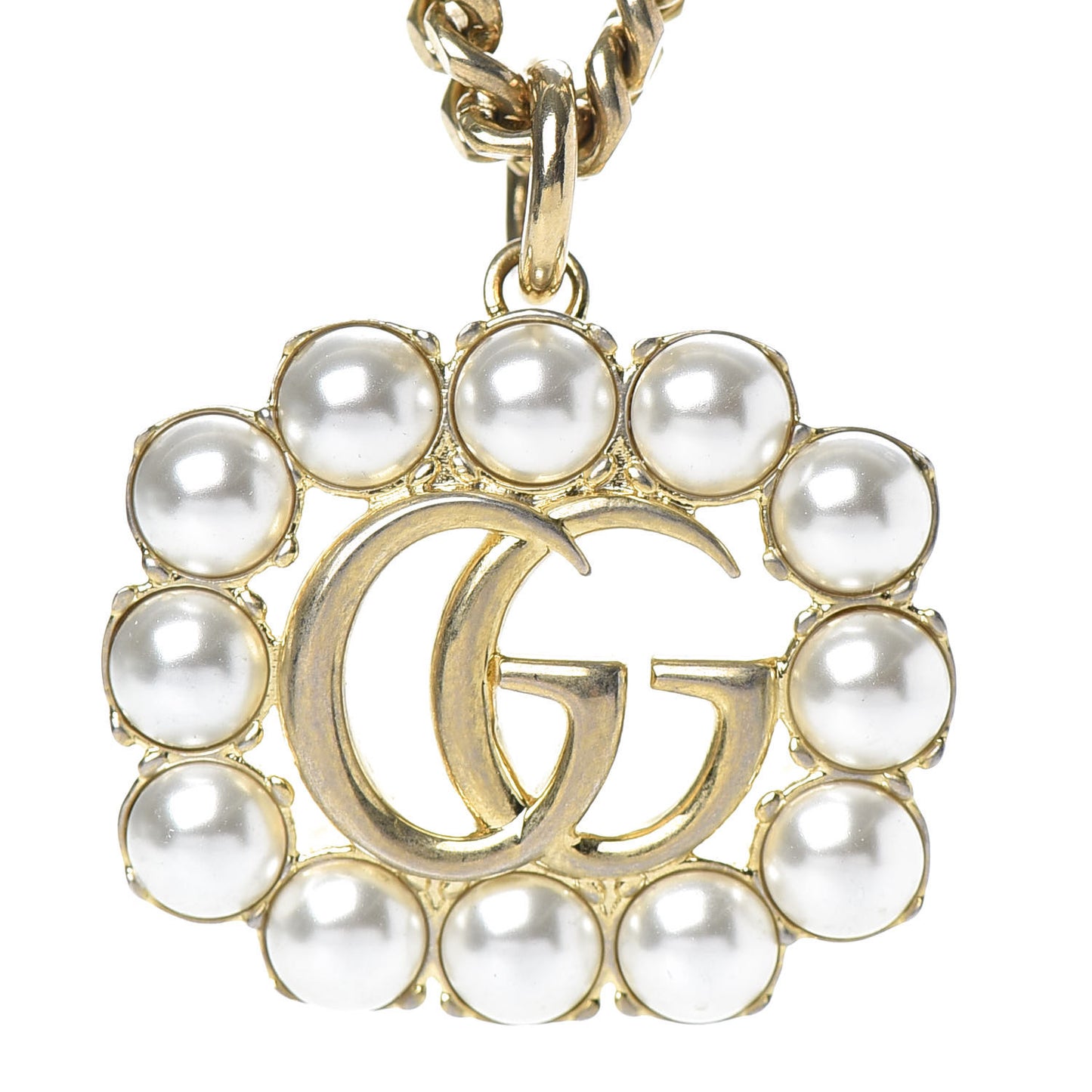 Pearl Embellished Double G Necklace Aged Gold
