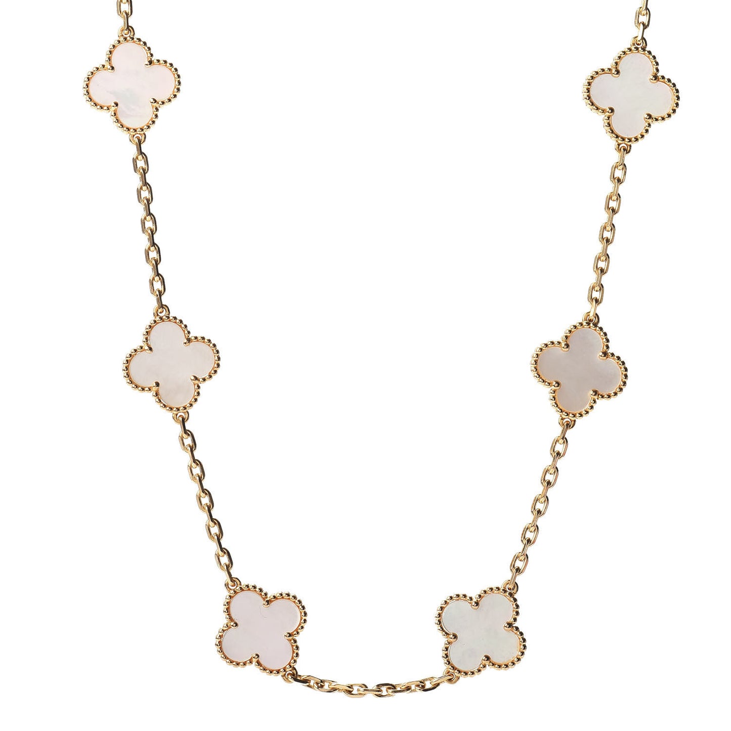 18K Yellow Gold Mother of Pearl 10 Motifs Vintage Alhambra Necklace