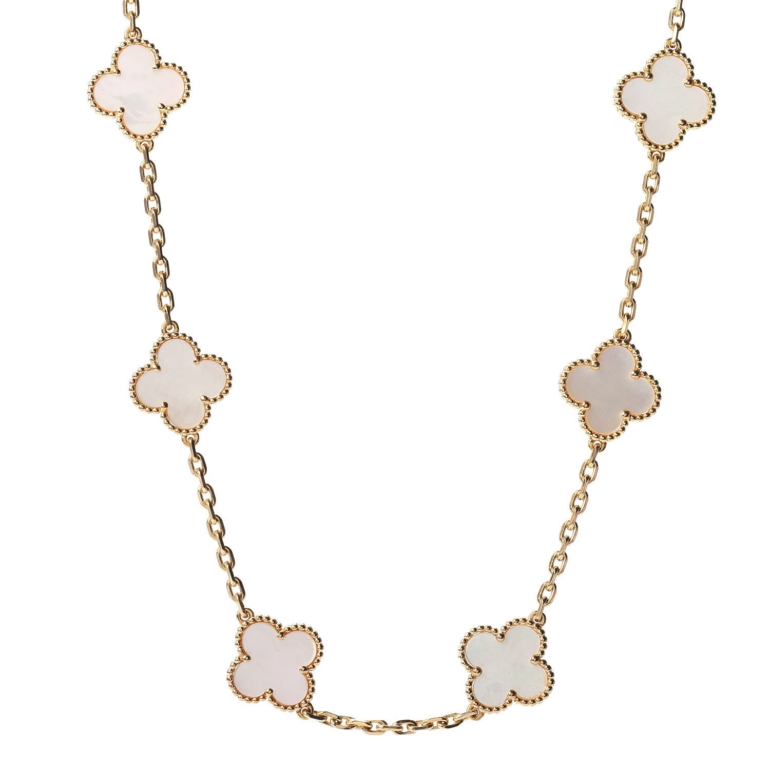 Van Cleef & Arpels 18K Yellow Gold Mother of Pearl 10 Motifs Vintage Alhambra Necklace 1 of 6