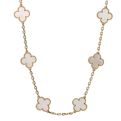 Van Cleef & Arpels 18K Yellow Gold Mother of Pearl 10 Motifs Vintage Alhambra Necklace 1 of 6