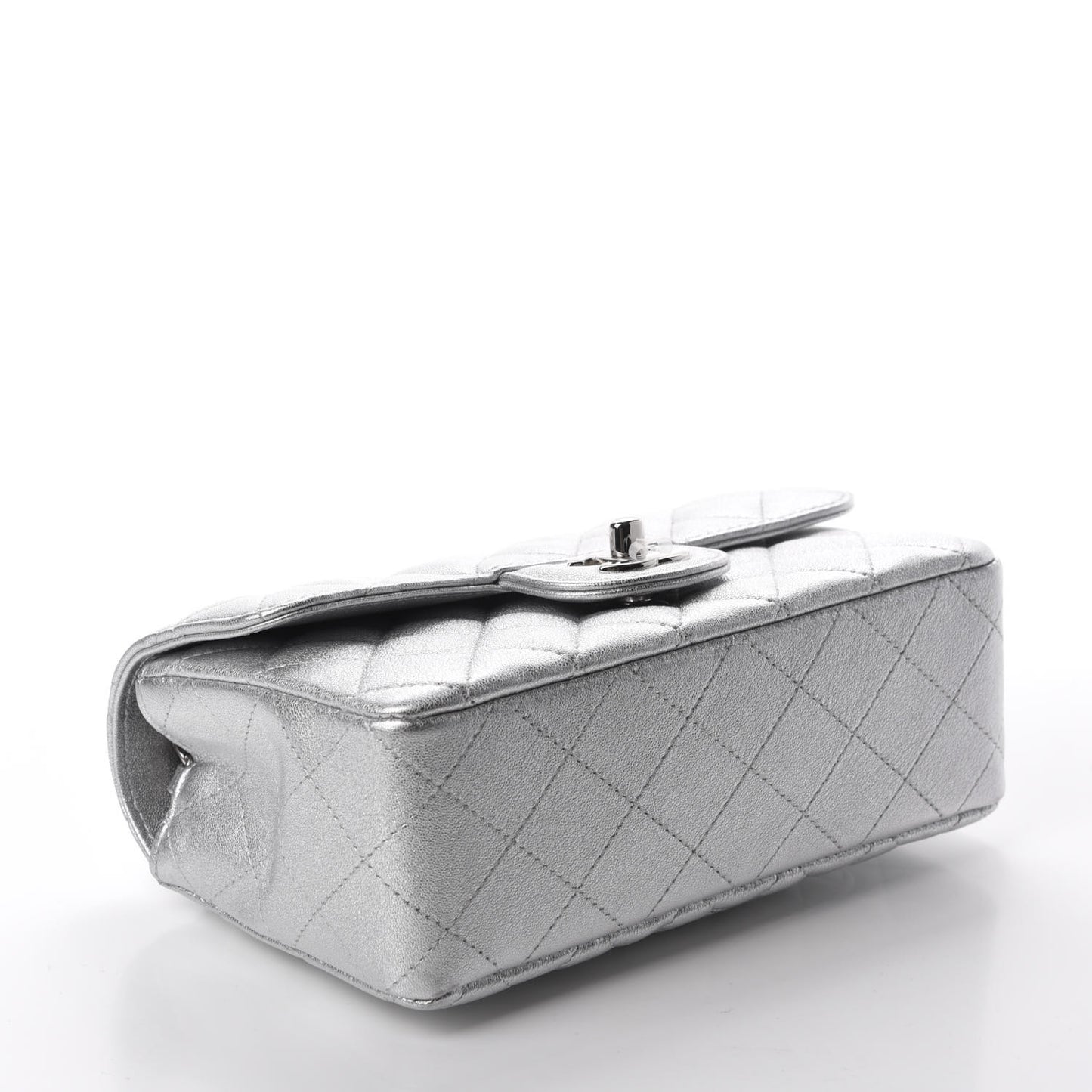 Metallic Lambskin Quilted Mini Rectangular Flap Silver