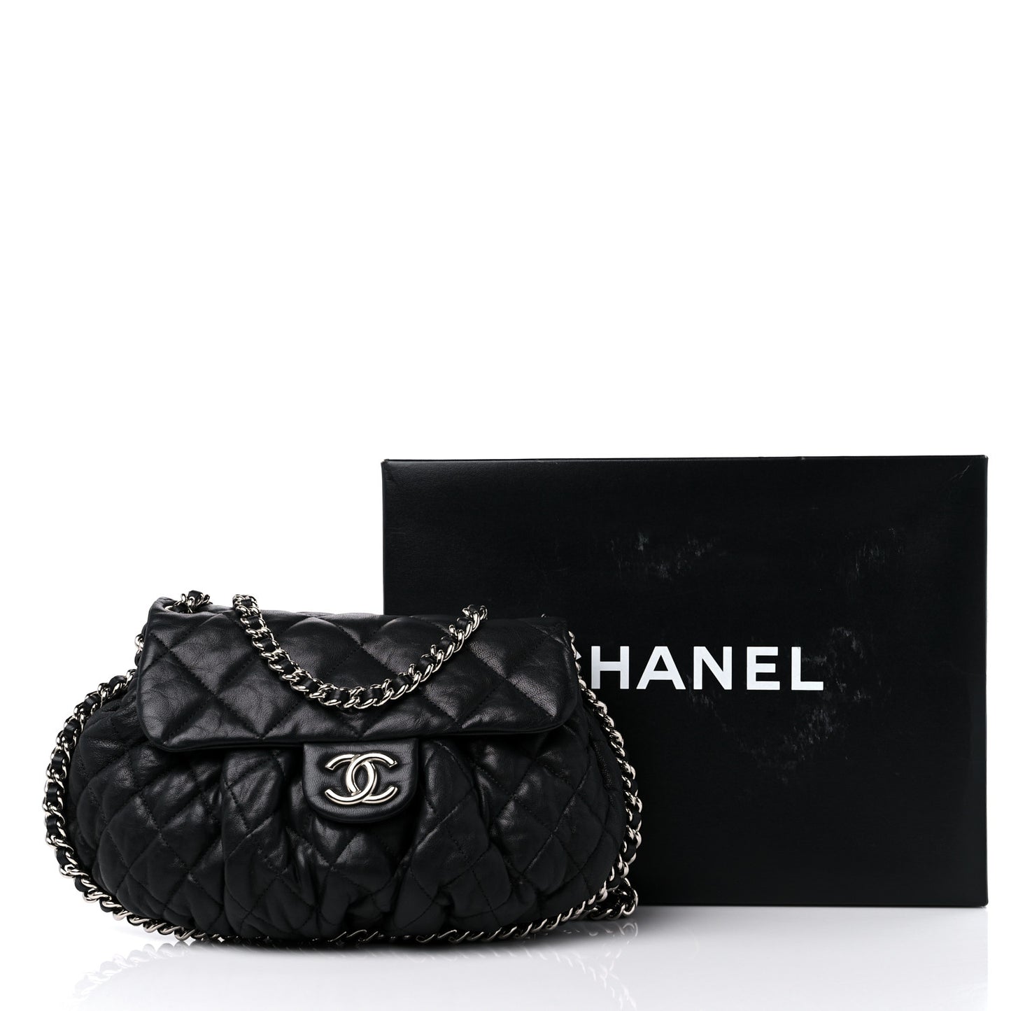 Washed Lambskin Quilted Mini Chain Around Flap Black