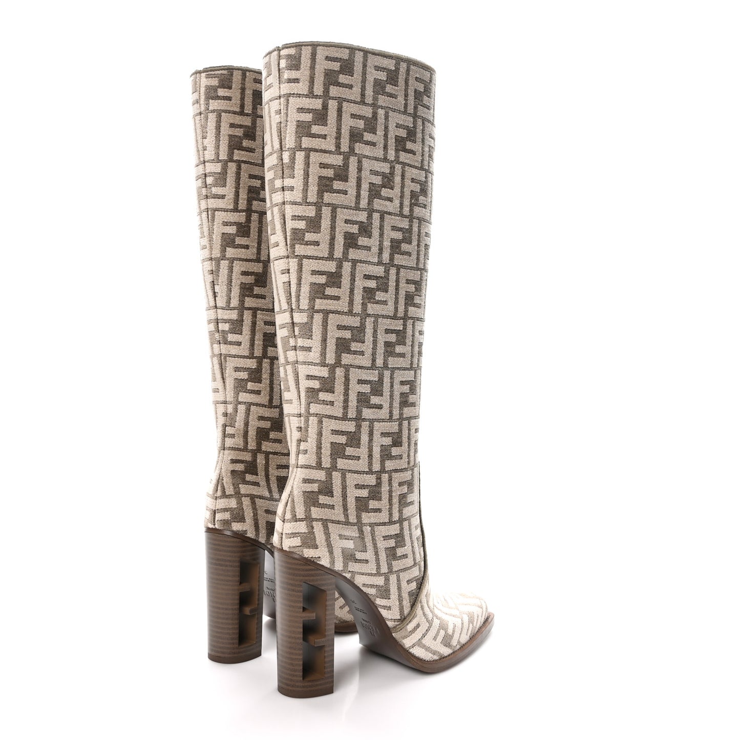 Chenille Jacquard FF 110mm Cut Baguette Knee Boots 38 Tortora Nuvola