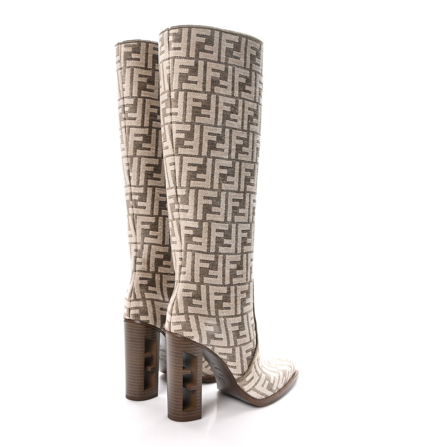 Fendi Chenille Jacquard FF 110mm Cut Baguette Knee Boots 38 Tortora Nuvola 4 of 7