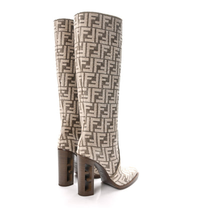 Fendi Chenille Jacquard FF 110mm Cut Baguette Knee Boots 38 Tortora Nuvola 4 of 7