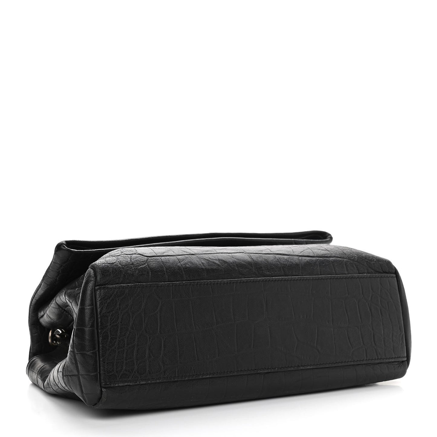 Calfskin Crocodile Embossed Medium West Hollywood Monogram Fold-Over Black