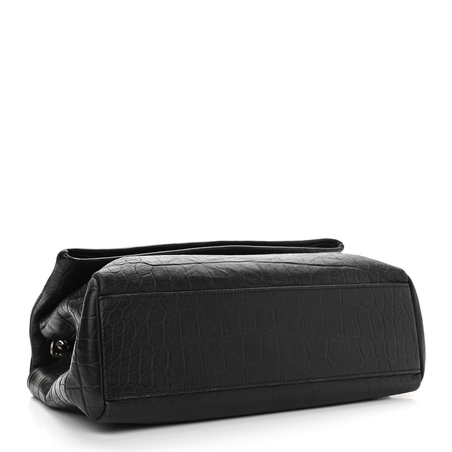 Saint Laurent Calfskin Crocodile Embossed Medium West Hollywood Monogram Fold-Over Black 4 of 13