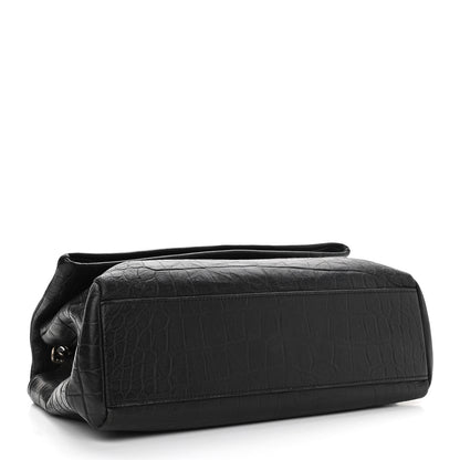 Saint Laurent Calfskin Crocodile Embossed Medium West Hollywood Monogram Fold-Over Black 4 of 13