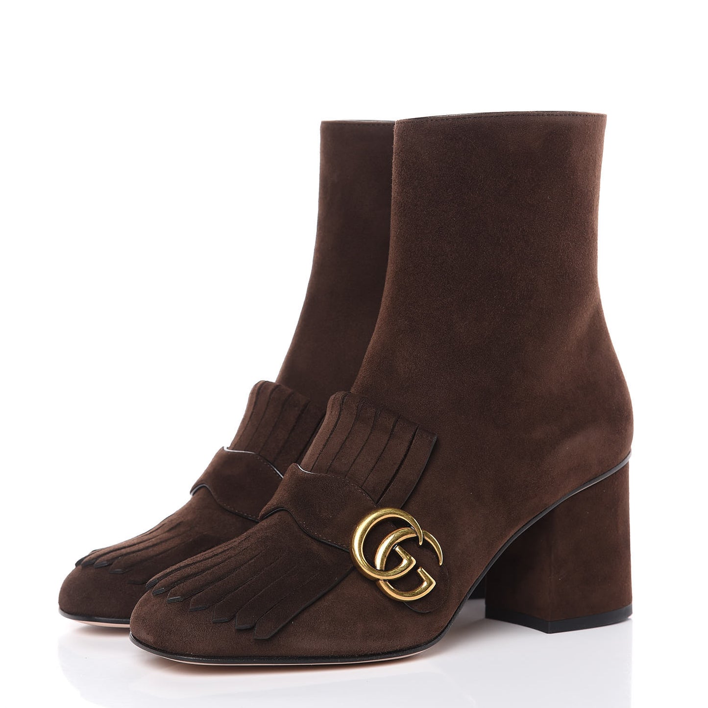 Kid Scamosciato GG Marmont Fringe 75mm Ankle Boots 38 Cocoa