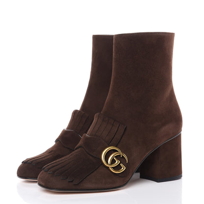 Gucci Kid Scamosciato GG Marmont Fringe 75mm Ankle Boots 38 Cocoa 3 of 9