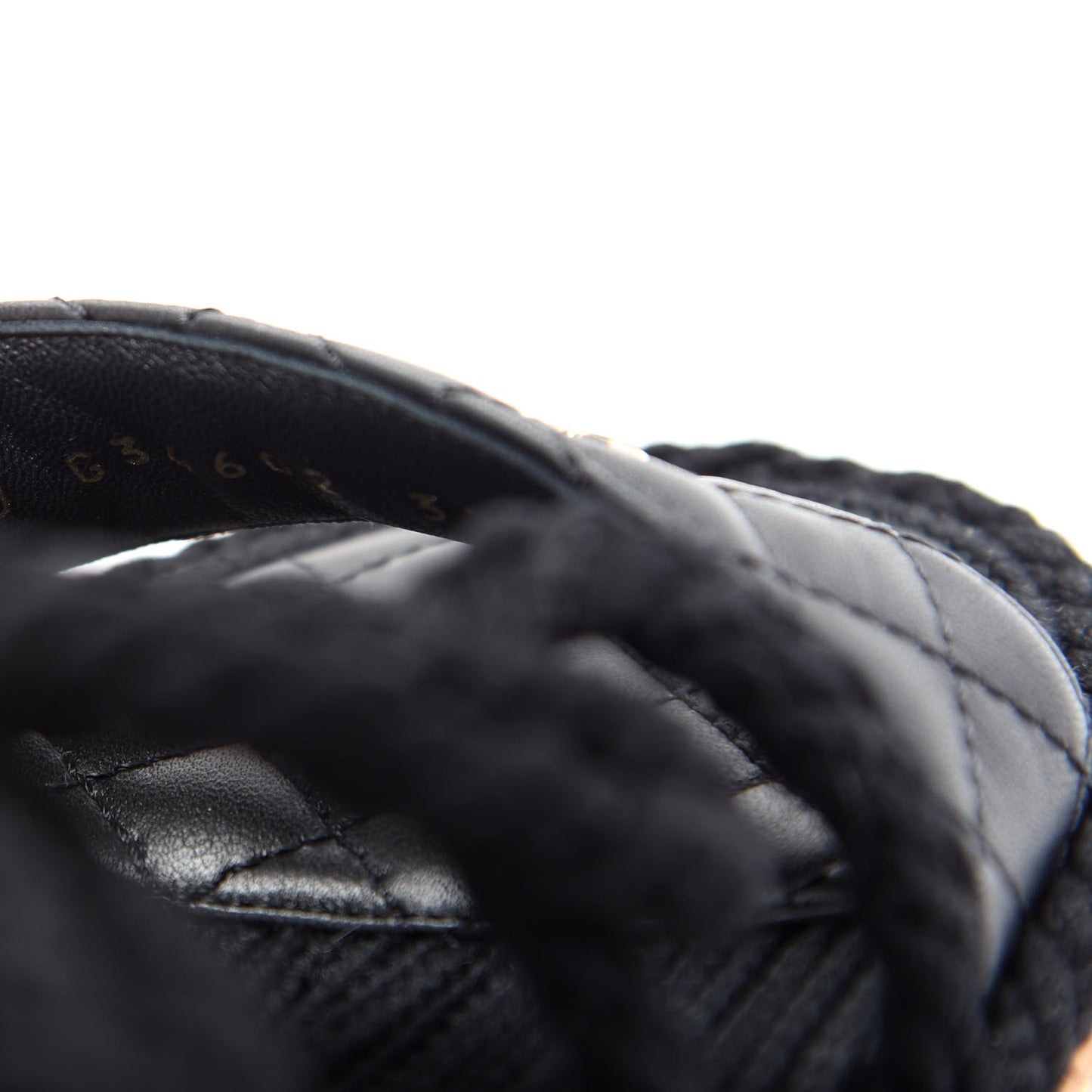 Cord Lambskin Quilted Logo Sandals 38 Black