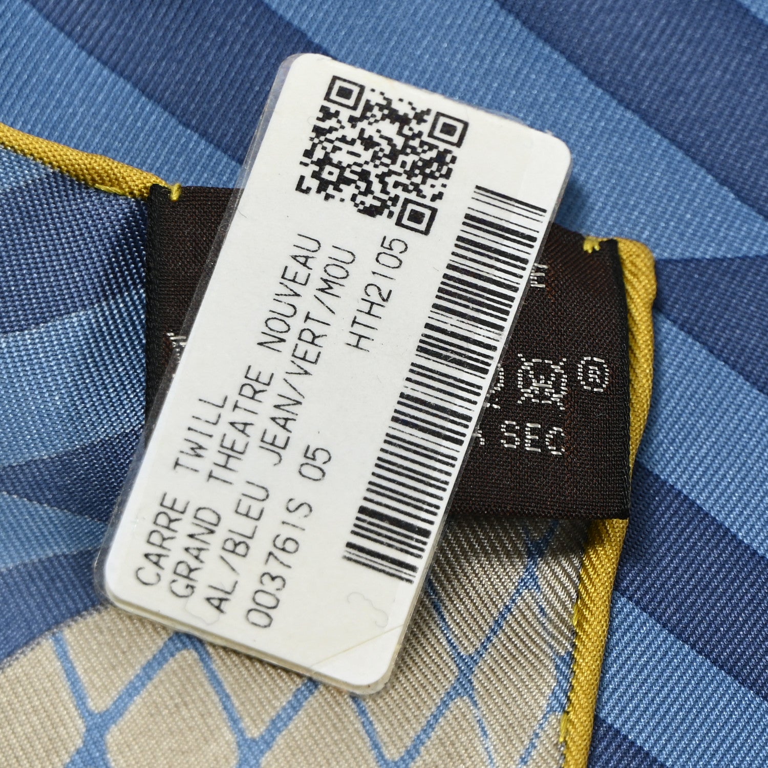 Hermes Silk Twill Grande Theatre Nouveau Scarf 90 Bleu Jean Vert Moutarde 3 of 7