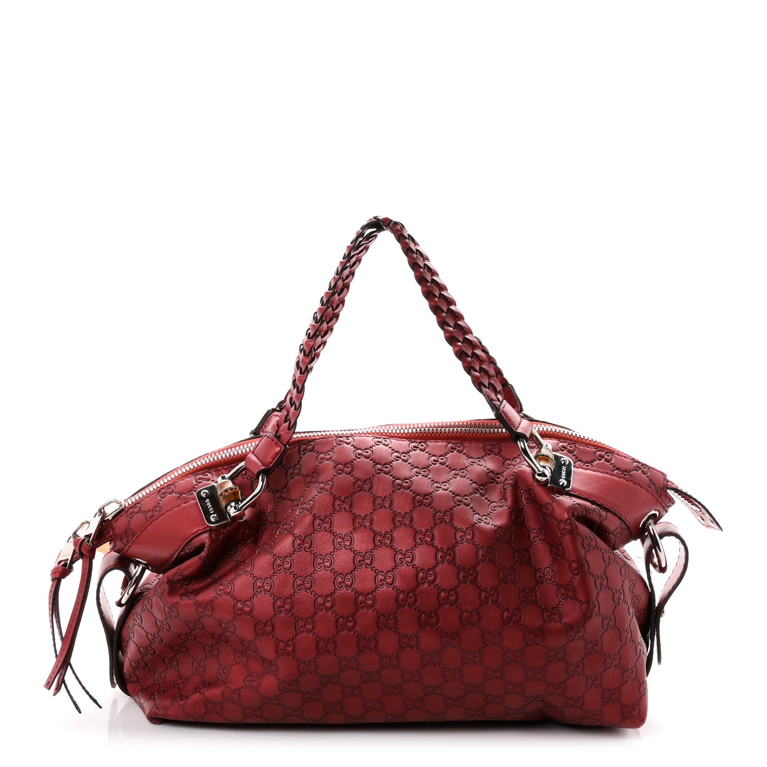 Gucci Metallic Guccissima Medium Bamboo Bar Tote Red 1 of 10