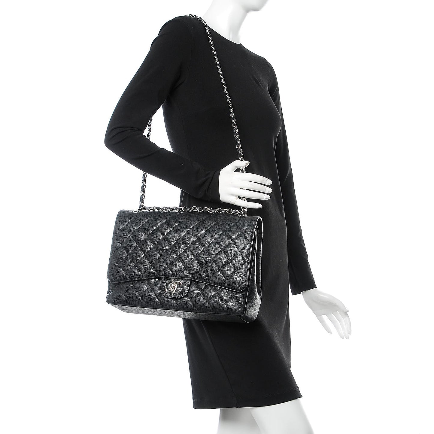 Caviar Quilted Maxi Double Flap Black