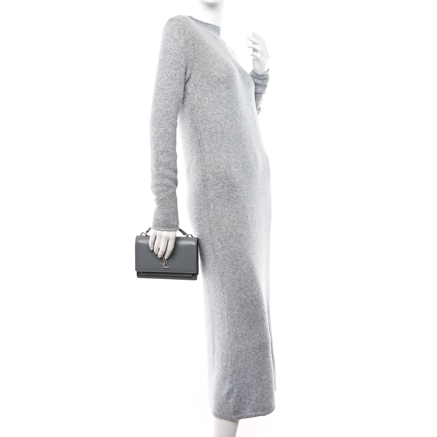Saint Laurent Calfskin Monogram Sunset Top Handle Chain Wallet New Stone Grey 2 of 9