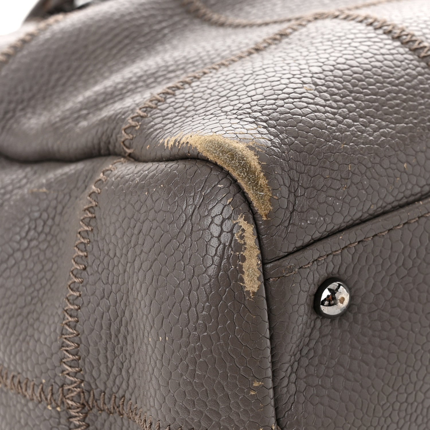 Chanel Caviar Square Stitched Bowler Grey 11 of 17