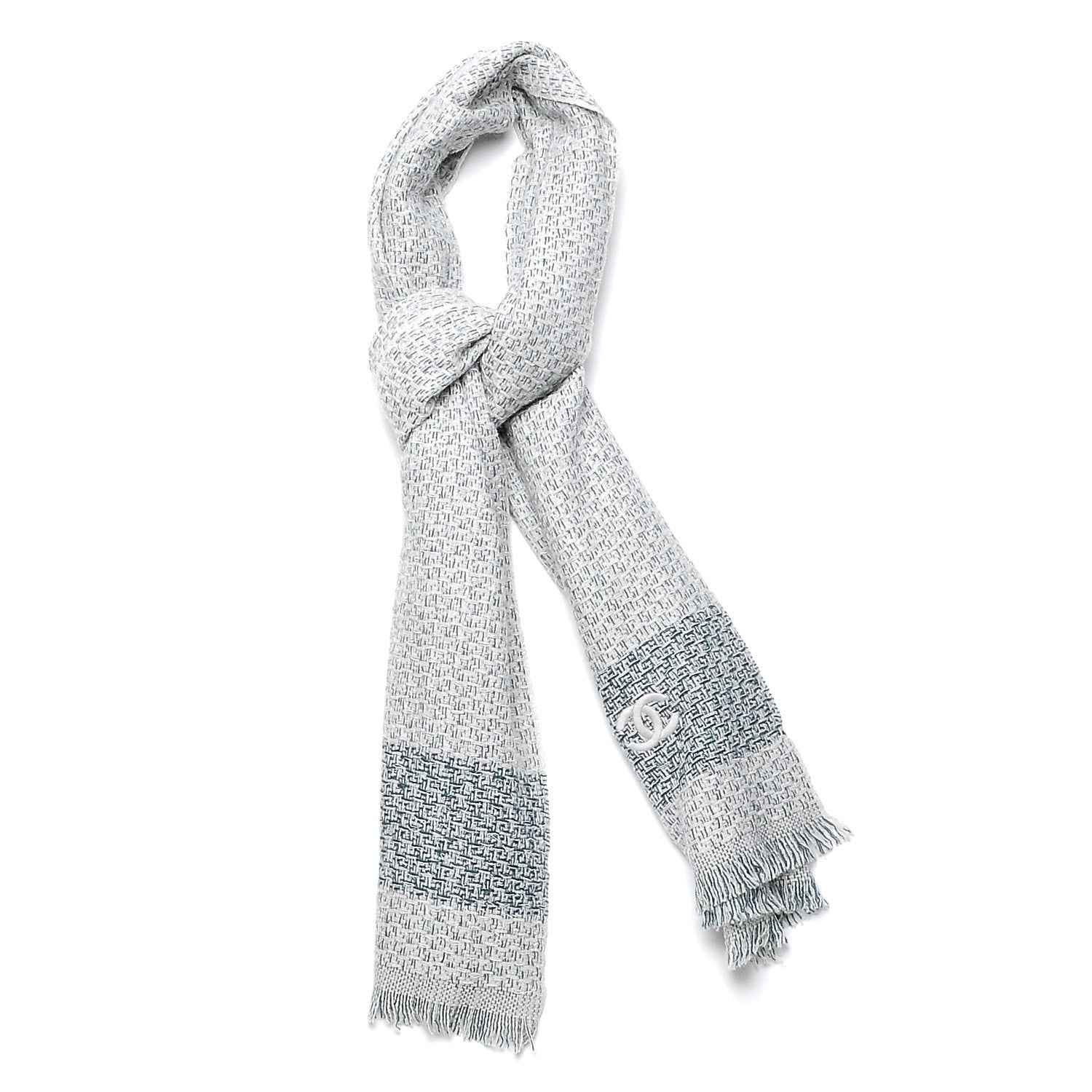 Chanel Cashmere CC Scarf White Blue 3 of 4