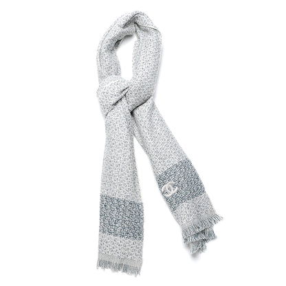 Chanel Cashmere CC Scarf White Blue 3 of 4