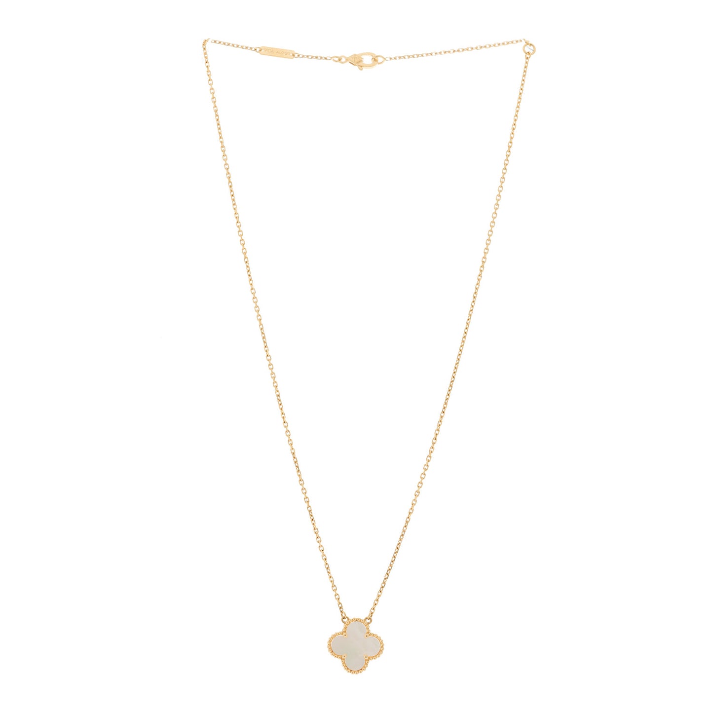18K Yellow Gold Mother of Pearl Vintage Alhambra Pendant Necklace