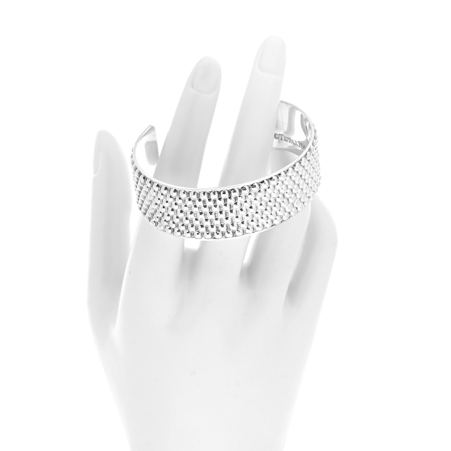 Sterling Silver Diamond Point Wide Cuff Bracelet