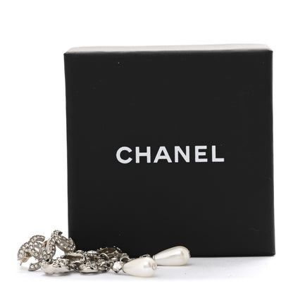Chanel Crystal Pearl CC Bow Drop Earrings Gold 5 of 5