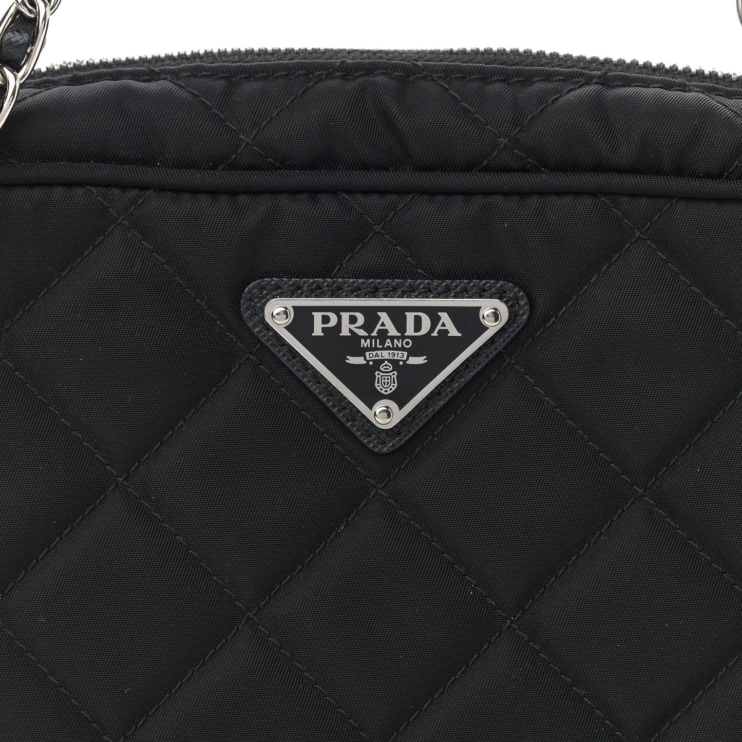 Nylon Tessuto Impuntu Quilted Shoulder Bag Black
