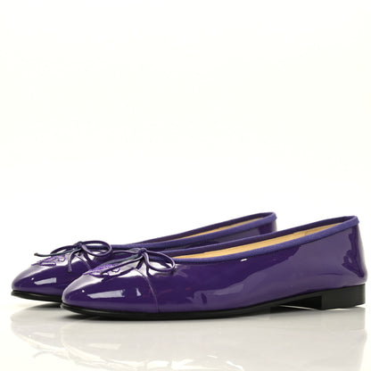 Chanel Patent Calfskin CC Cap Toe Ballerina Flats 38 Purple 3 of 8